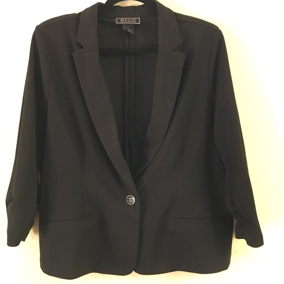 NYCC Jackets & Blazers - NYCC Lightweight Single Button Blazer XL Black 3/4 Ruched Sleeve Work Office